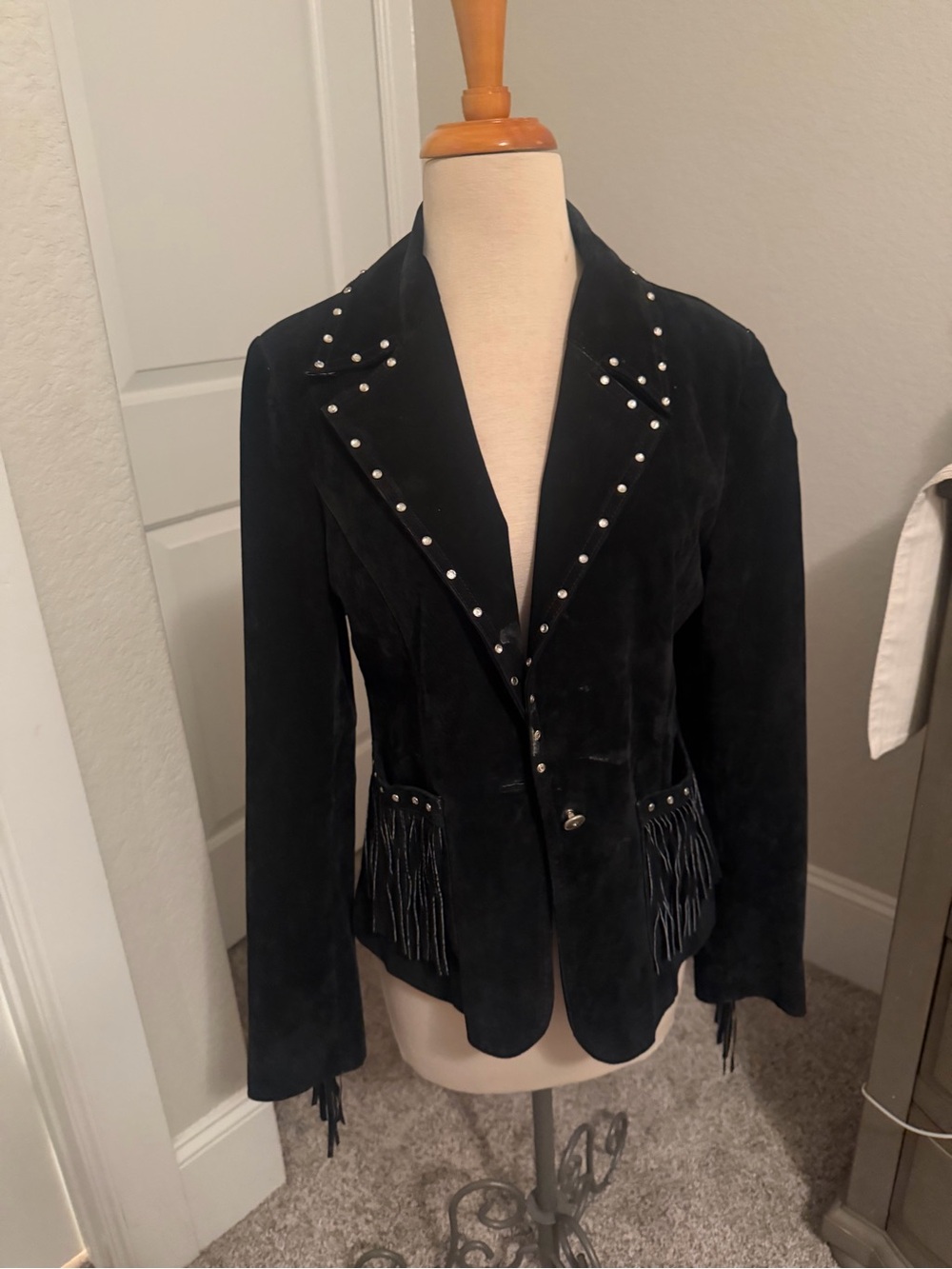 Black Suede Studded Fringe Women's Jacket
